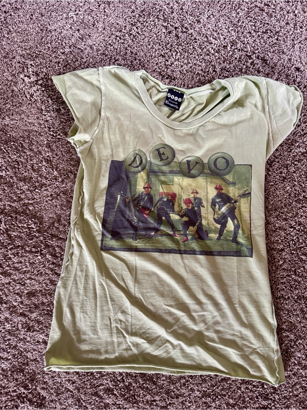Vintage mint green Devo shirt Dragonfly L Large